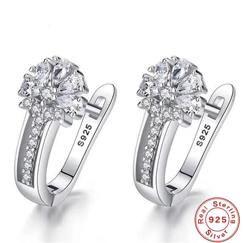 Fine Jewelry 925 Sterling Silver Earrings Inlaid With Zircon Crystal Flower Earrings Charm Jewelry For Women Gift Engagement Wed
