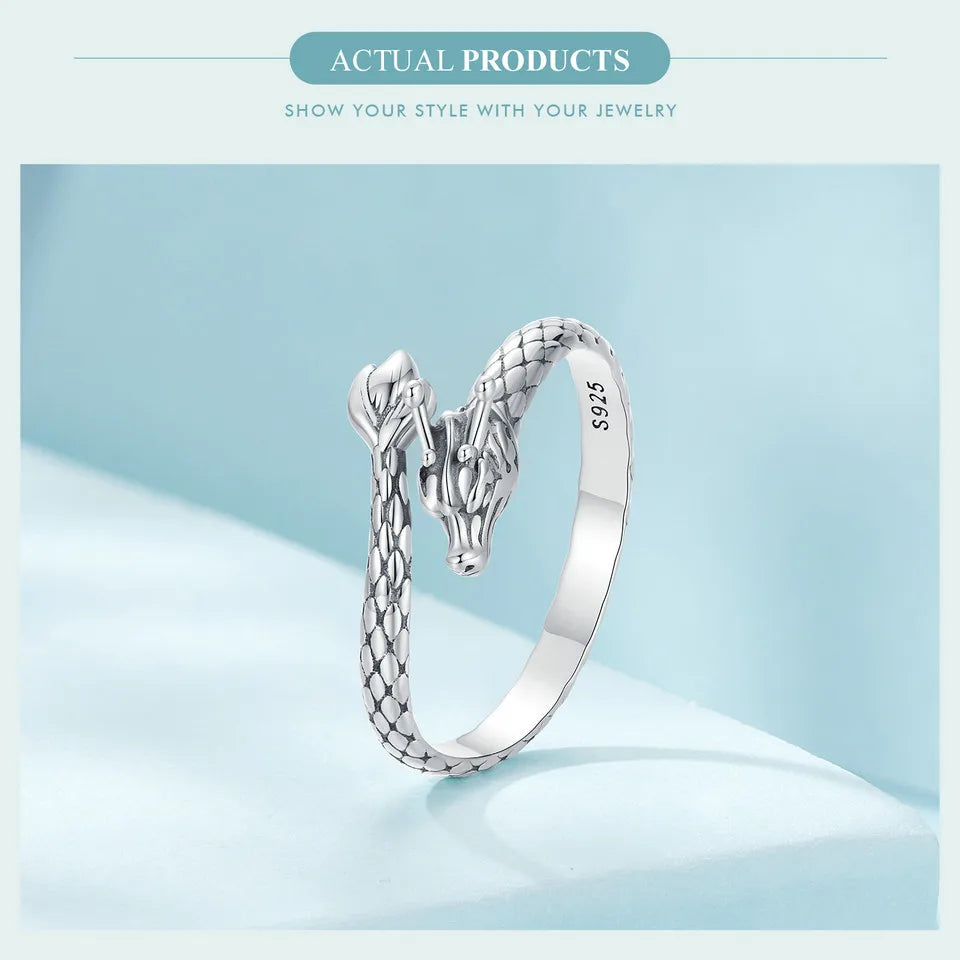 WOSTU Vintage 925 Sterling Silver Dragon Opening Ring For Women Lucky Gothic Animal Stackable Rings Party Punk Hiphop Gift