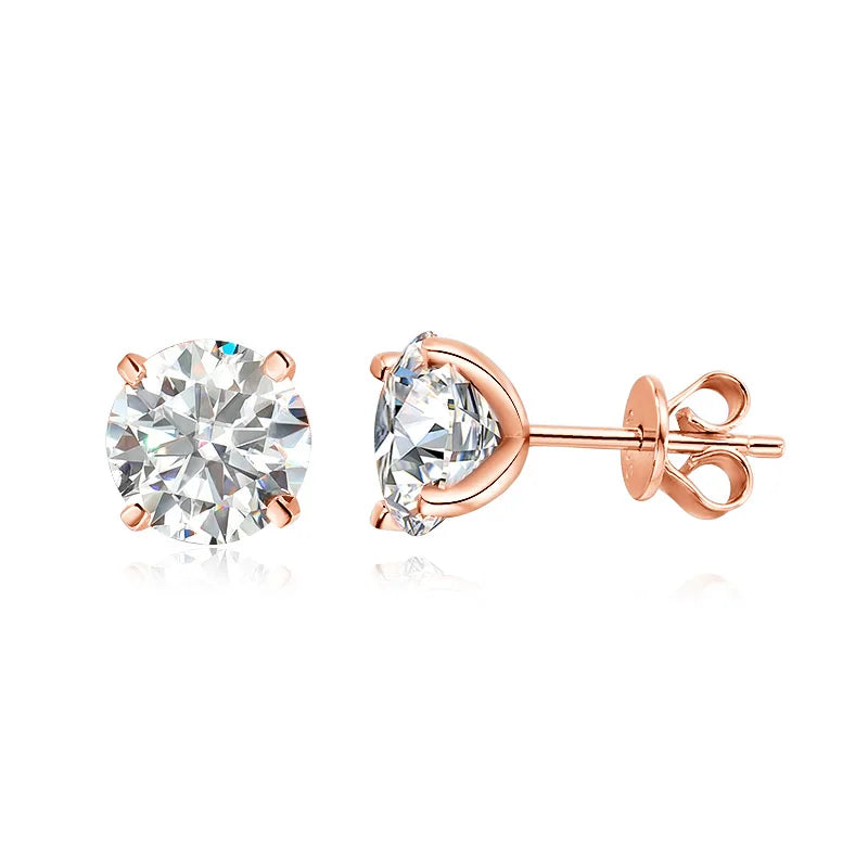 Rose Gold Color Moissanite Stud Earrings for Women Sparkling Classic Wedding Lab Diamond Earring Pure 925 Silver