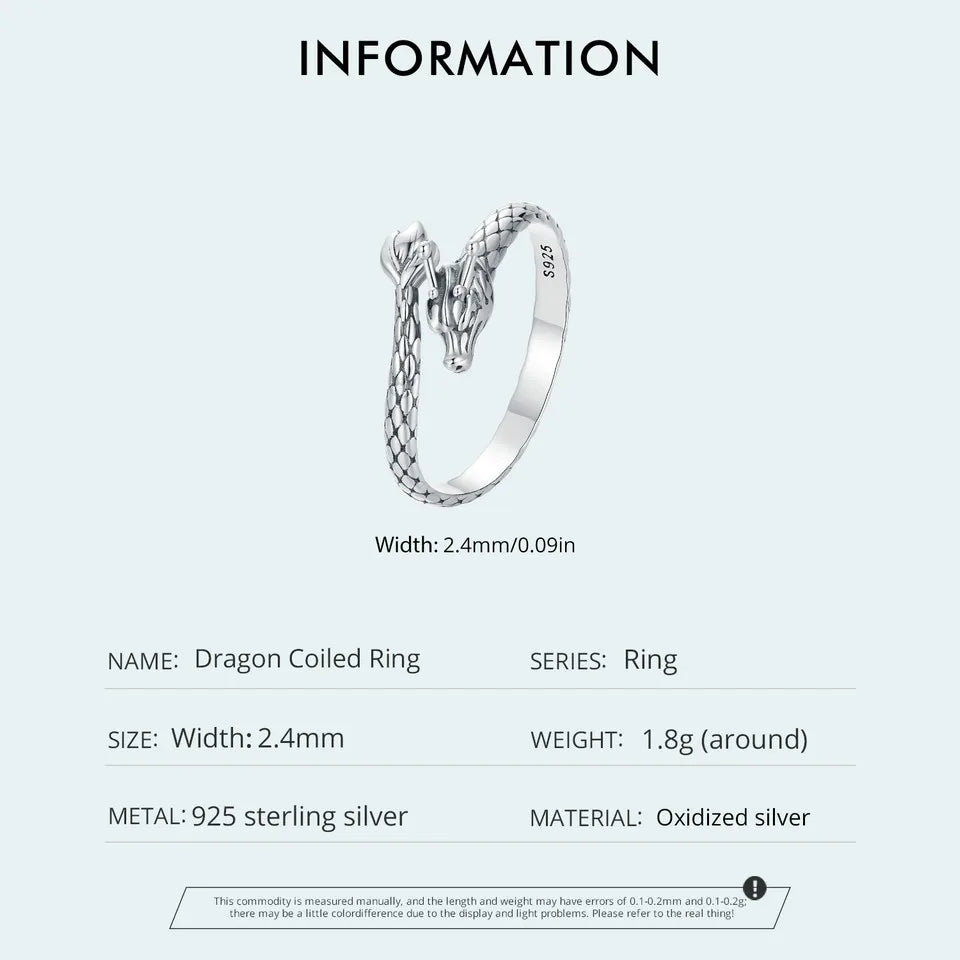 WOSTU Vintage 925 Sterling Silver Dragon Opening Ring For Women Lucky Gothic Animal Stackable Rings Party Punk Hiphop Gift