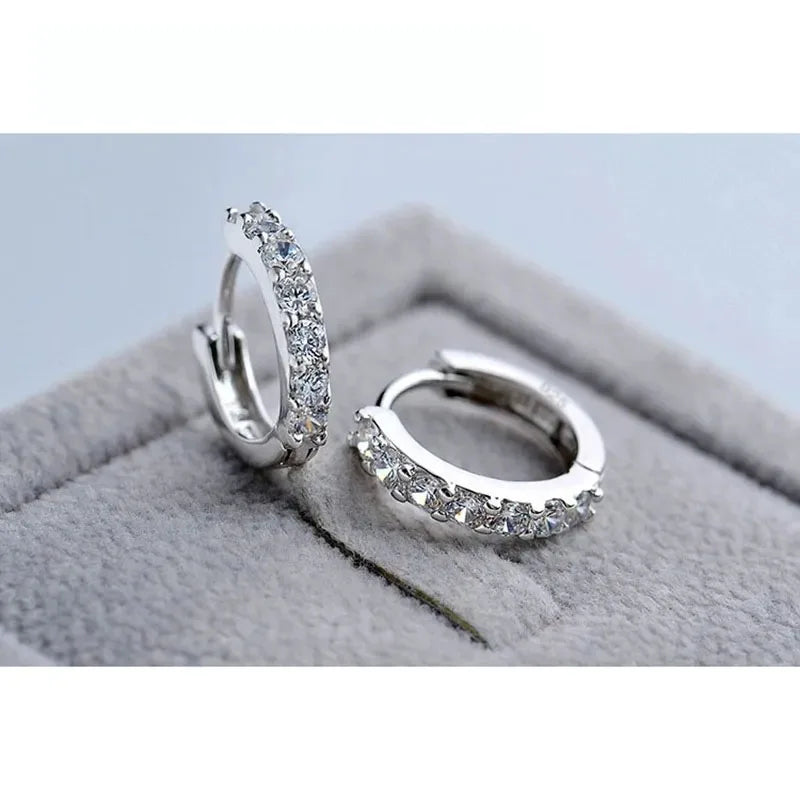 Newest Luxury Romantic Women Jewelry 925 Sterling Silver Plated Rhinestone Crystal Hoop Earrings For Women