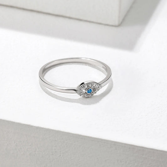 S925 Sterling Silver Blue Eye Rings for Women Sparkling Cubic Zirconia Fine Lucky Jewelry Birthday Gift