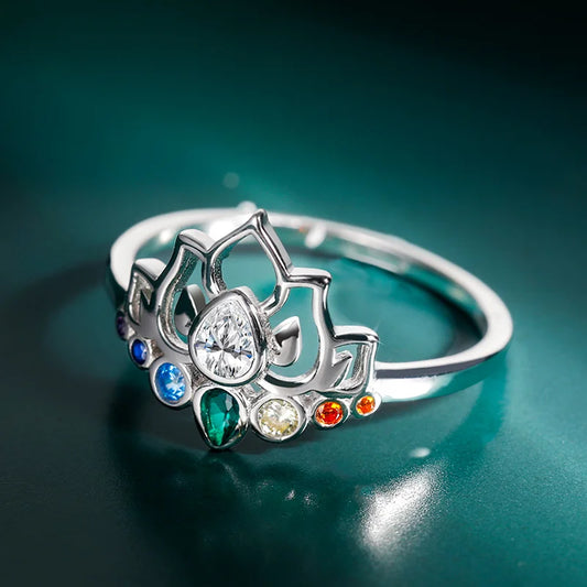 Original 925 Sterling Silver Rings New Lotus Flower Boho Colorful Engagement Rings for Women Fine Jewelry Gift