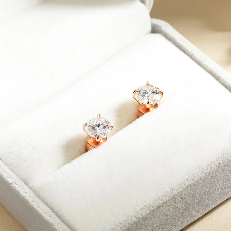 Rose Gold Color Moissanite Stud Earrings for Women Sparkling Classic Wedding Lab Diamond Earring Pure 925 Silver