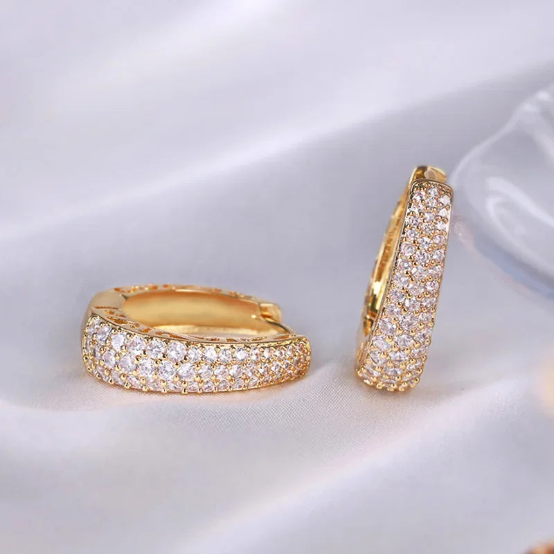 Hollow Gold Color Hoop Earrings for Women Paved Dazzling CZ Stone Luxury Trendy Female Circle Earrings Statement Jewelry