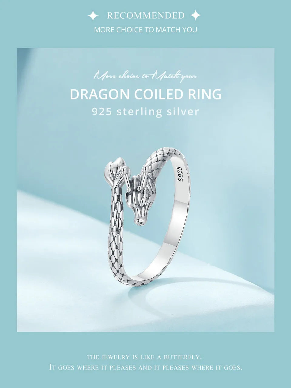 WOSTU Vintage 925 Sterling Silver Dragon Opening Ring For Women Lucky Gothic Animal Stackable Rings Party Punk Hiphop Gift