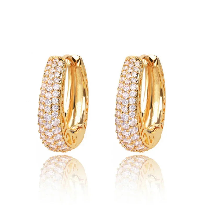 Hollow Gold Color Hoop Earrings for Women Paved Dazzling CZ Stone Luxury Trendy Female Circle Earrings Statement Jewelry