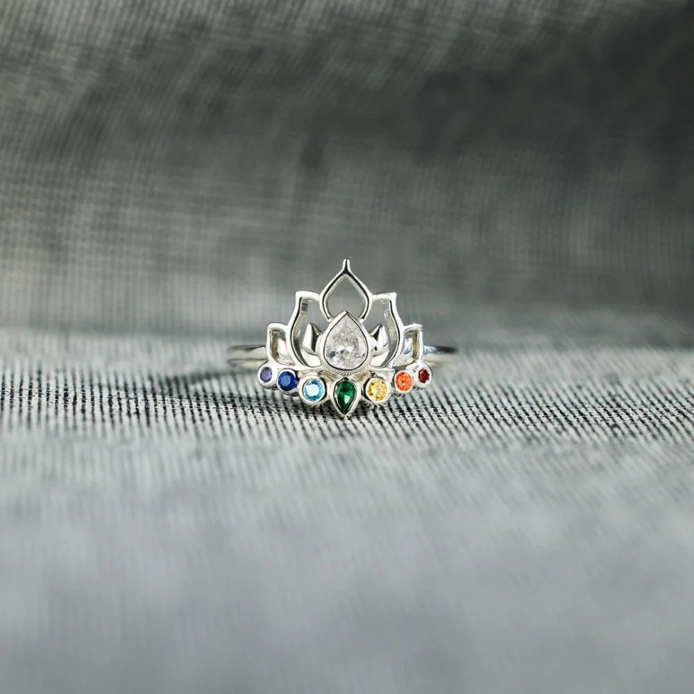 Original 925 Sterling Silver Rings New Lotus Flower Boho Colorful Engagement Rings for Women Fine Jewelry Gift