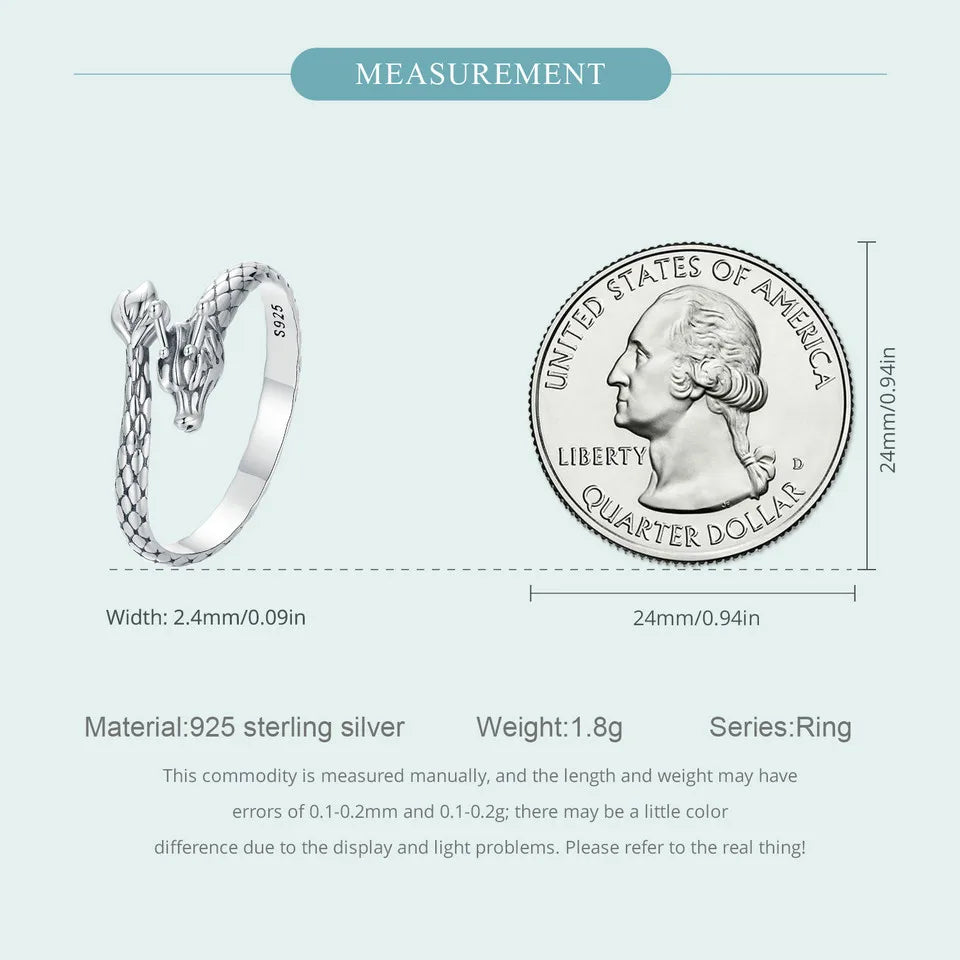 WOSTU Vintage 925 Sterling Silver Dragon Opening Ring For Women Lucky Gothic Animal Stackable Rings Party Punk Hiphop Gift