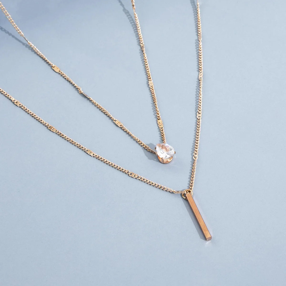Multi-layer Five-pointed Star Heart Shape Water Drop Pendant Chain Necklace Alloy Material Glass Collarbone Chain Sexy Women's