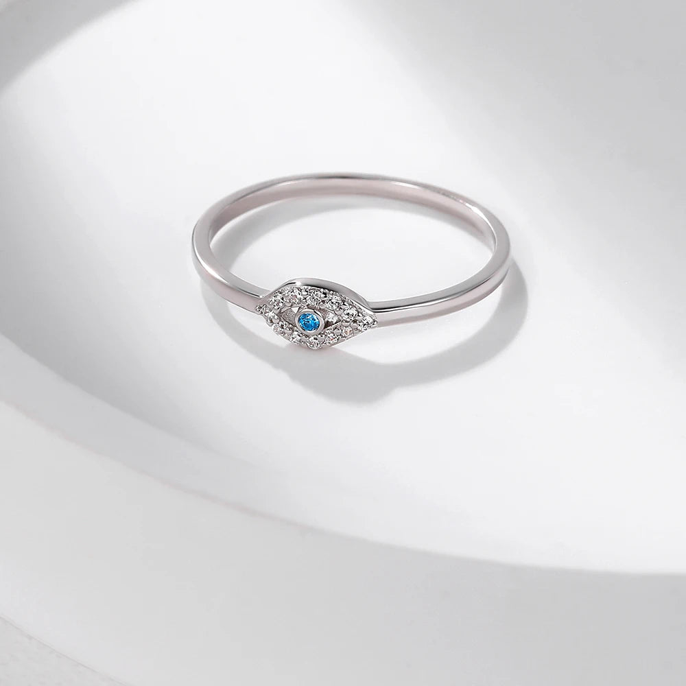 S925 Sterling Silver Blue Eye Rings for Women Sparkling Cubic Zirconia Fine Lucky Jewelry Birthday Gift