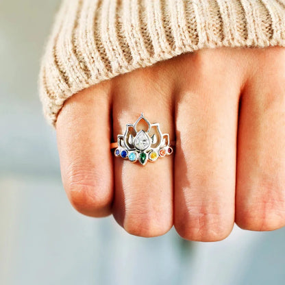 Original 925 Sterling Silver Rings New Lotus Flower Boho Colorful Engagement Rings for Women Fine Jewelry Gift