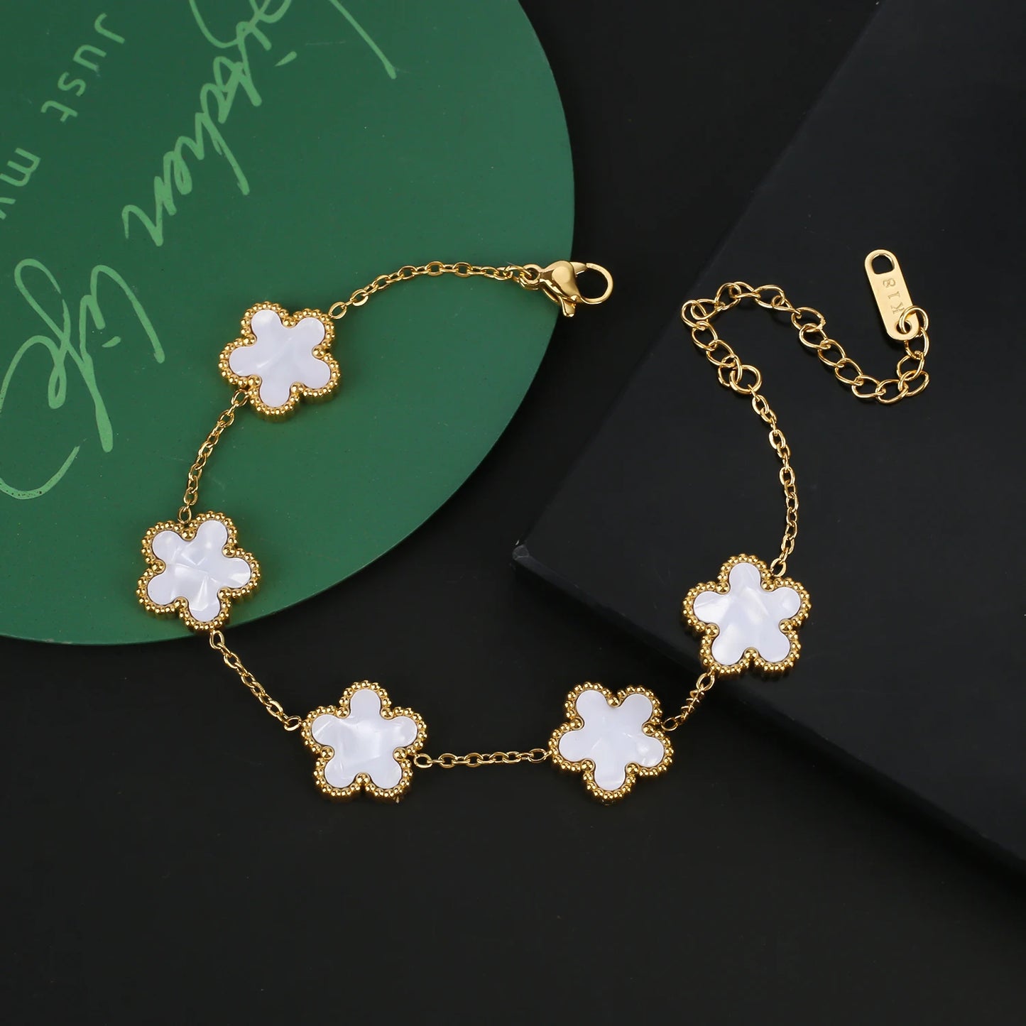 Hot Sale Stainless Steel Five Laef Flower Clover Bracelet Jewelry Set Necklace Earrings For Woman Daily Wear Brand Jewelry