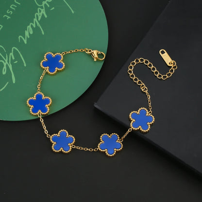 Hot Sale Stainless Steel Five Laef Flower Clover Bracelet Jewelry Set Necklace Earrings For Woman Daily Wear Brand Jewelry