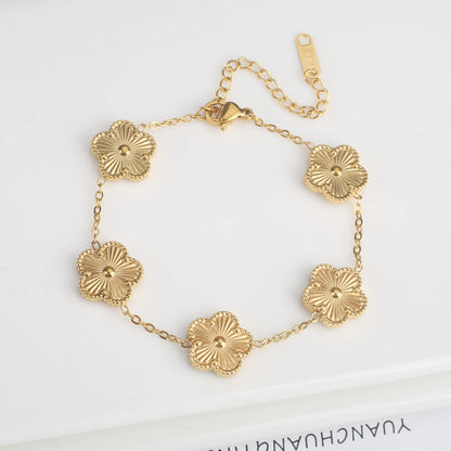 Hot Sale Stainless Steel Five Laef Flower Clover Bracelet Jewelry Set Necklace Earrings For Woman Daily Wear Brand Jewelry