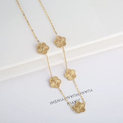 Hot Sale Stainless Steel Five Laef Flower Clover Bracelet Jewelry Set Necklace Earrings For Woman Daily Wear Brand Jewelry