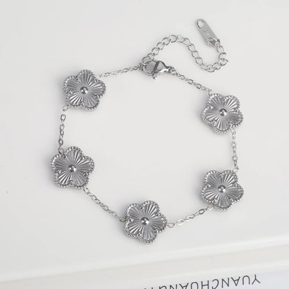 Hot Sale Stainless Steel Five Laef Flower Clover Bracelet Jewelry Set Necklace Earrings For Woman Daily Wear Brand Jewelry