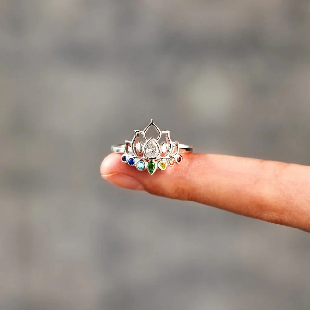 Original 925 Sterling Silver Rings New Lotus Flower Boho Colorful Engagement Rings for Women Fine Jewelry Gift