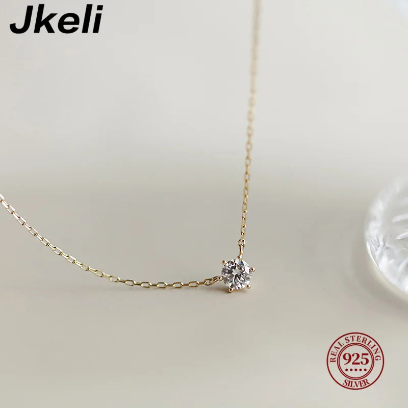 925 Sterling Silver 18k Gold Plated Necklace Single Sparkling Zircon Clavicle Chain for Women Wedding Jewelry collares