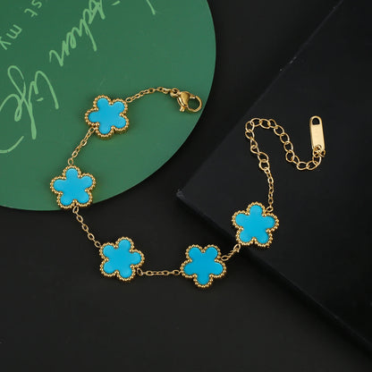 Hot Sale Stainless Steel Five Laef Flower Clover Bracelet Jewelry Set Necklace Earrings For Woman Daily Wear Brand Jewelry