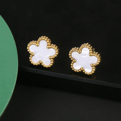 Hot Sale Stainless Steel Five Laef Flower Clover Bracelet Jewelry Set Necklace Earrings For Woman Daily Wear Brand Jewelry