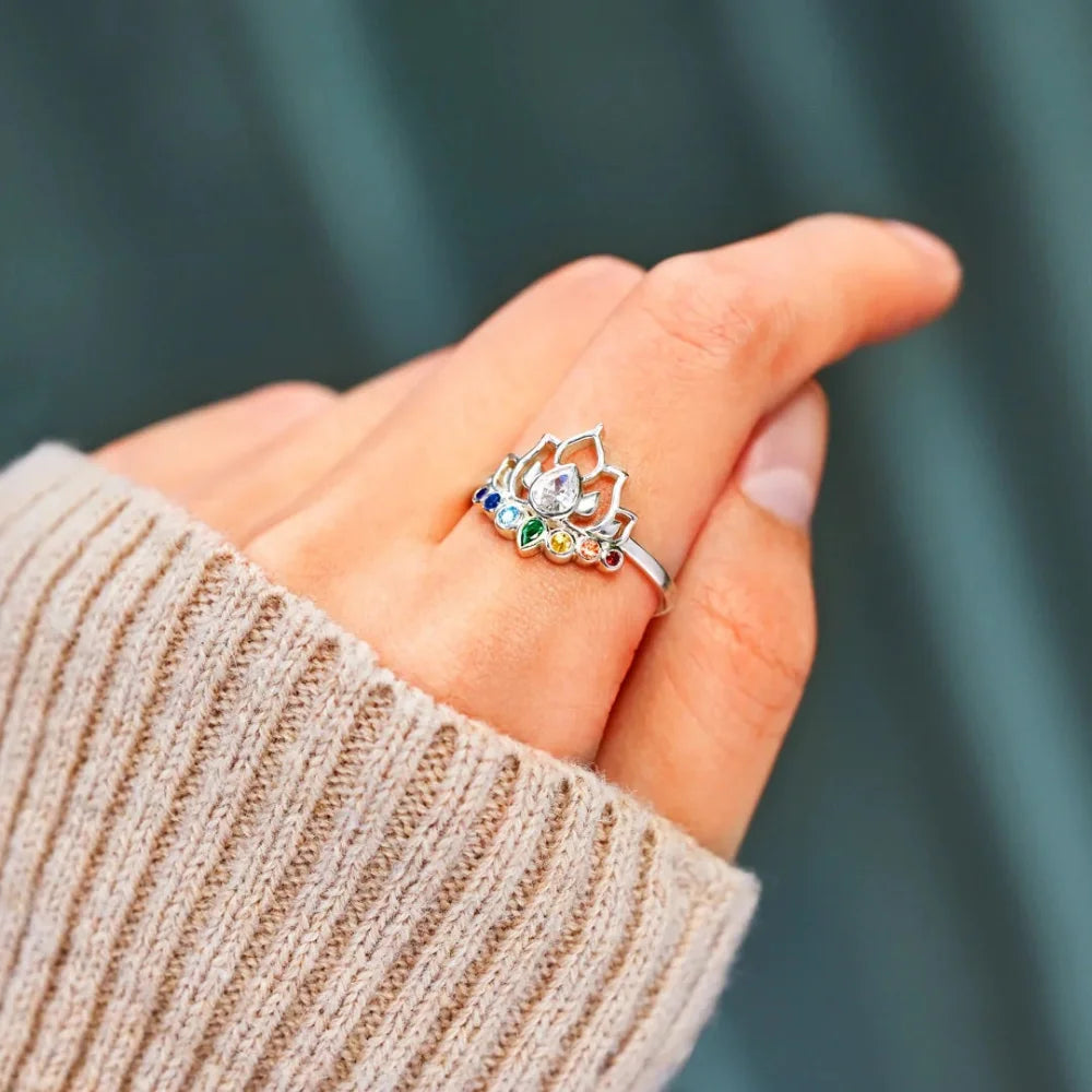 Original 925 Sterling Silver Rings New Lotus Flower Boho Colorful Engagement Rings for Women Fine Jewelry Gift