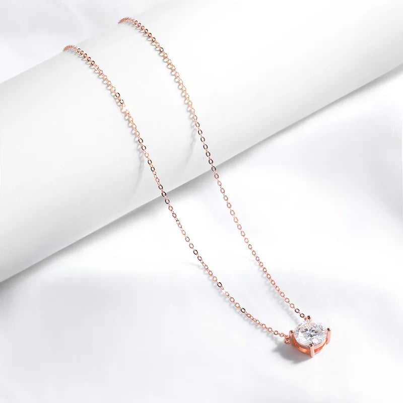 1-5CT Rose Gold Color Moissanite Necklace for Women D Color Sparkling Classic Lab Diamon Pendant Sterling Silver 925 GRA
