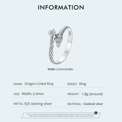 WOSTU Vintage 925 Sterling Silver Dragon Opening Ring For Women Lucky Gothic Animal Stackable Rings Party Punk Hiphop Gift