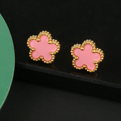 Hot Sale Stainless Steel Five Laef Flower Clover Bracelet Jewelry Set Necklace Earrings For Woman Daily Wear Brand Jewelry