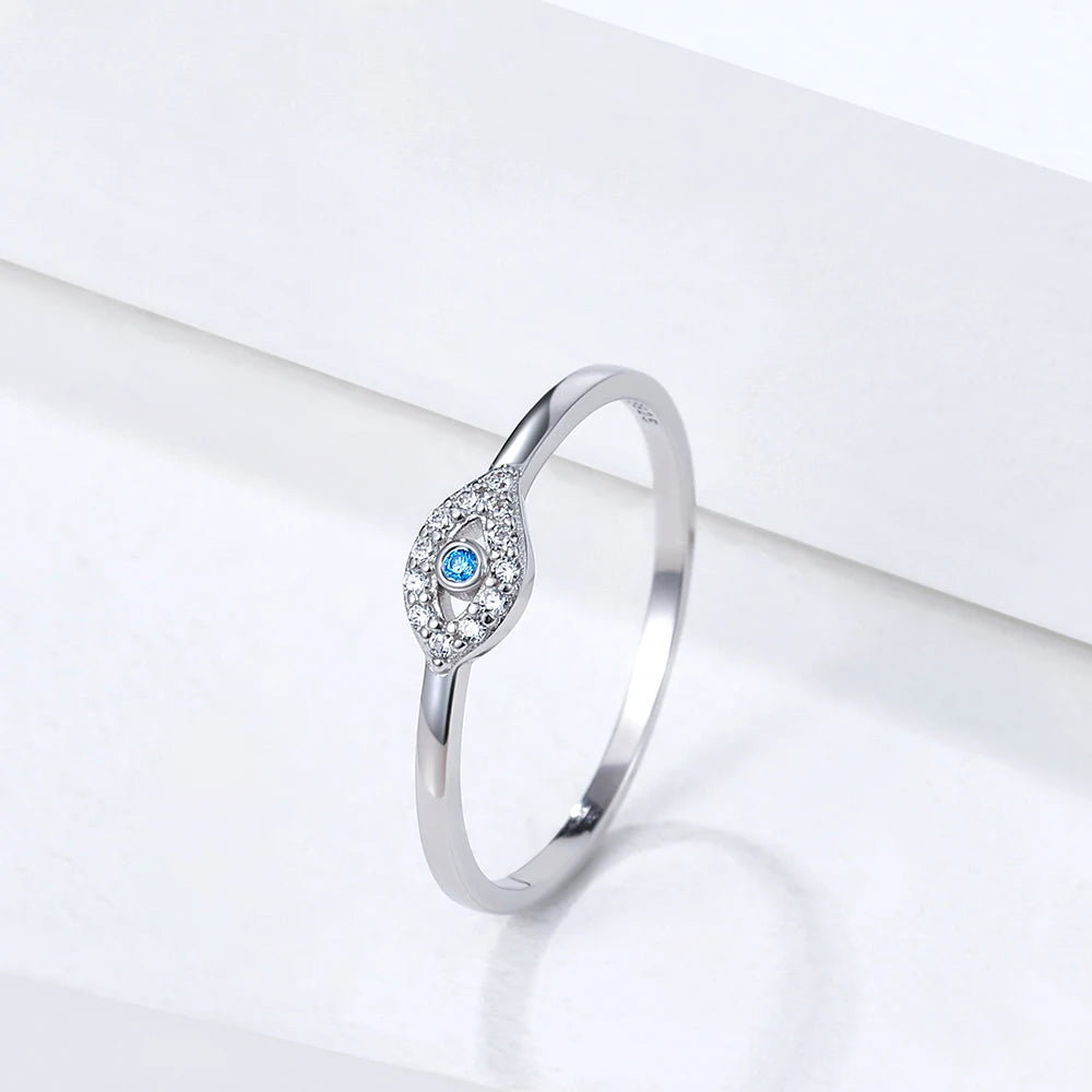 S925 Sterling Silver Blue Eye Rings for Women Sparkling Cubic Zirconia Fine Lucky Jewelry Birthday Gift