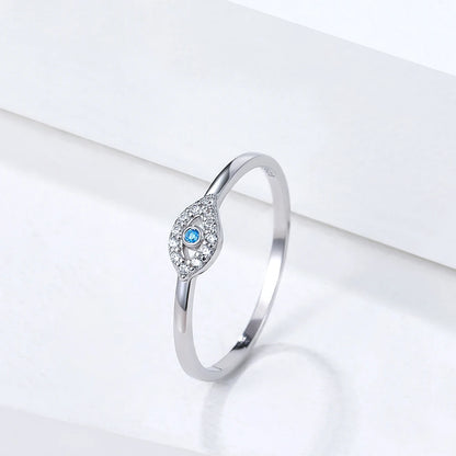 S925 Sterling Silver Blue Eye Rings for Women Sparkling Cubic Zirconia Fine Lucky Jewelry Birthday Gift