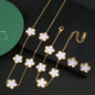 Hot Sale Stainless Steel Five Laef Flower Clover Bracelet Jewelry Set Necklace Earrings For Woman Daily Wear Brand Jewelry