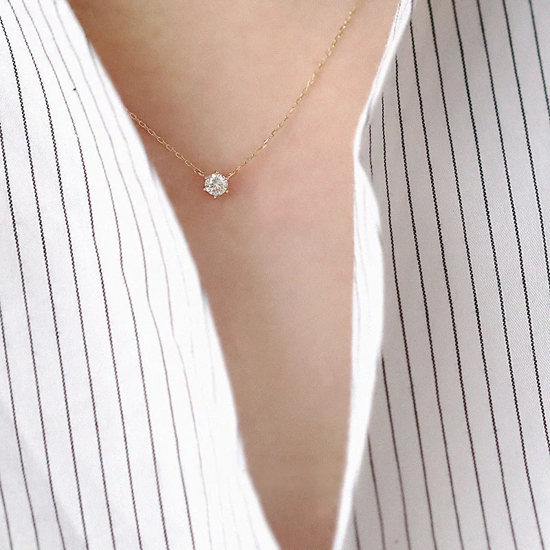 925 Sterling Silver 18k Gold Plated Necklace Single Sparkling Zircon Clavicle Chain for Women Wedding Jewelry collares