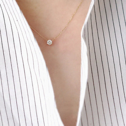 925 Sterling Silver 18k Gold Plated Necklace Single Sparkling Zircon Clavicle Chain for Women Wedding Jewelry collares