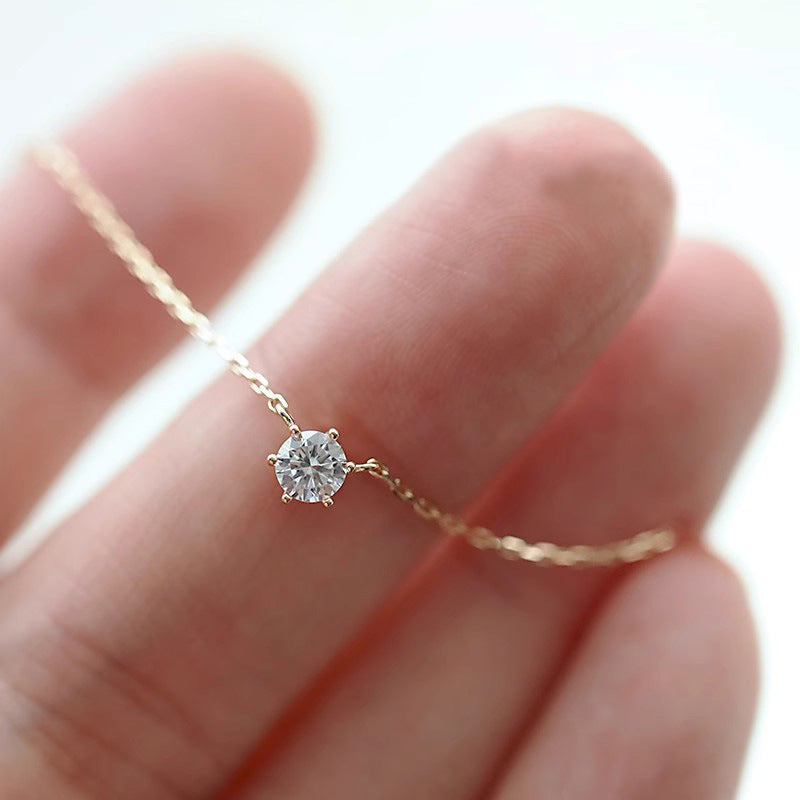 925 Sterling Silver 18k Gold Plated Necklace Single Sparkling Zircon Clavicle Chain for Women Wedding Jewelry collares