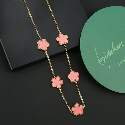 Hot Sale Stainless Steel Five Laef Flower Clover Bracelet Jewelry Set Necklace Earrings For Woman Daily Wear Brand Jewelry