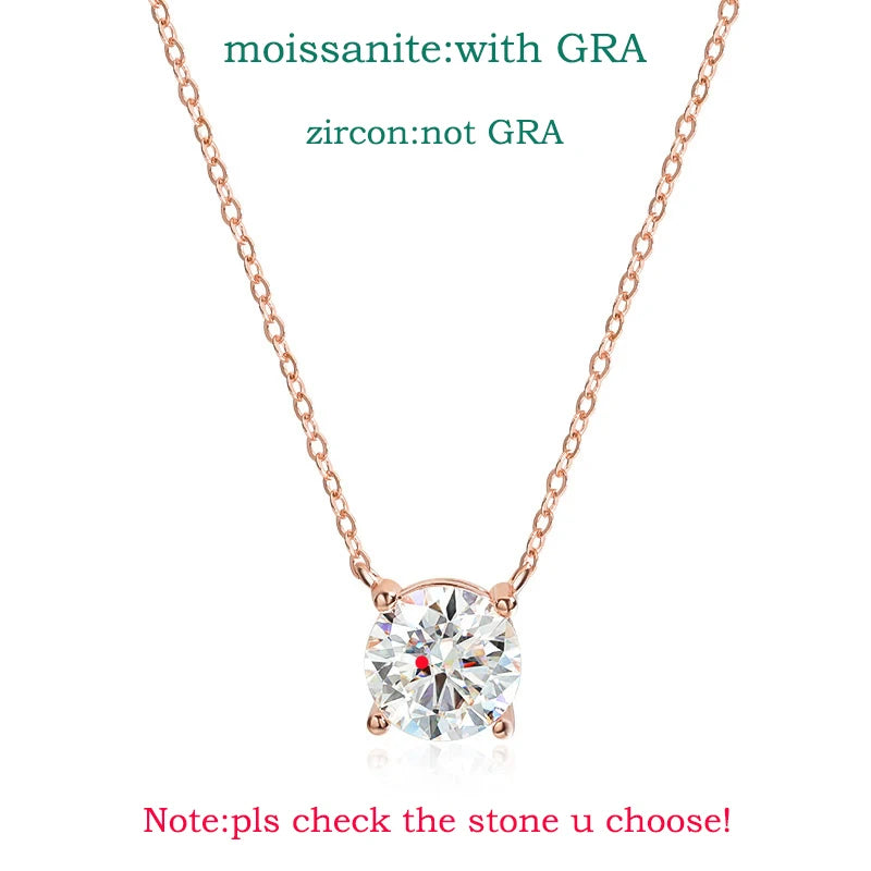 1-5CT Rose Gold Color Moissanite Necklace for Women D Color Sparkling Classic Lab Diamon Pendant Sterling Silver 925 GRA