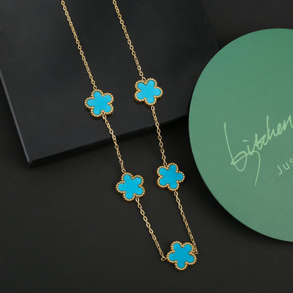 Hot Sale Stainless Steel Five Laef Flower Clover Bracelet Jewelry Set Necklace Earrings For Woman Daily Wear Brand Jewelry
