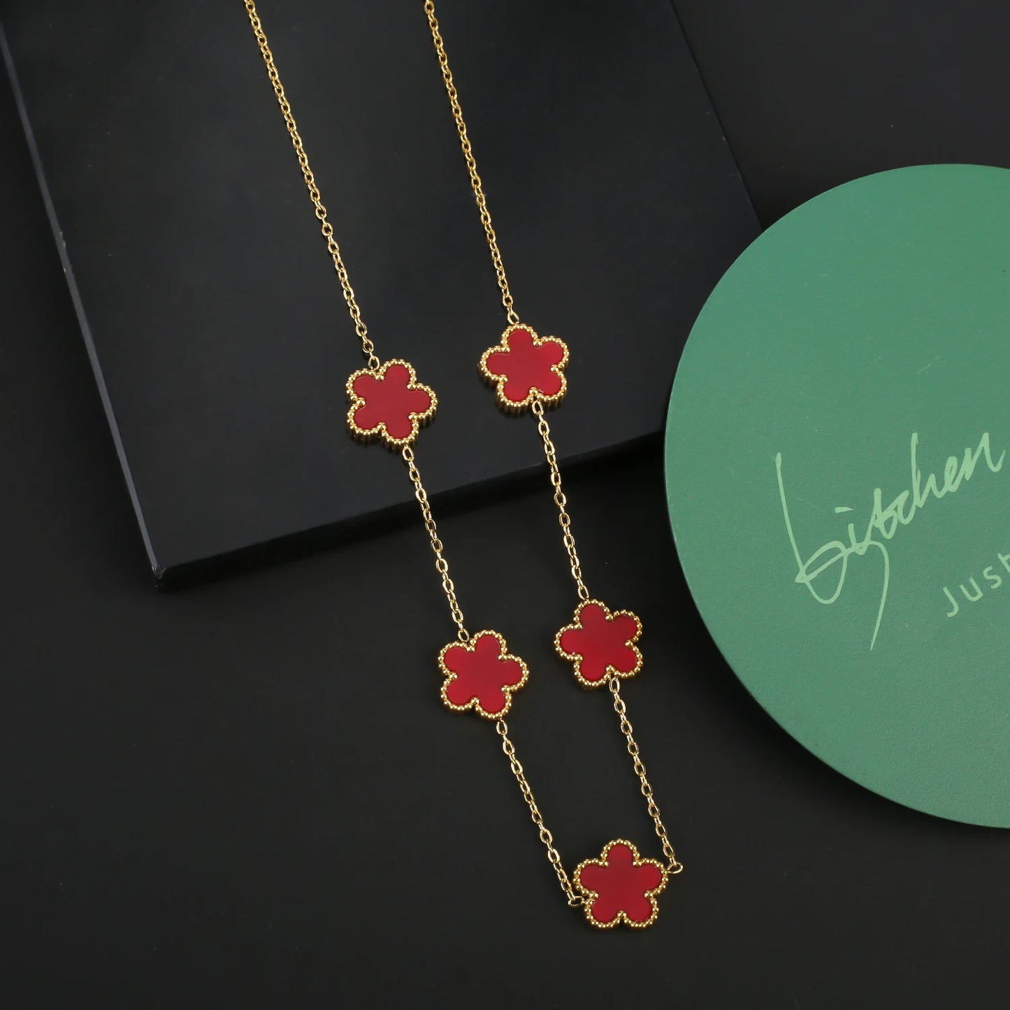 Hot Sale Stainless Steel Five Laef Flower Clover Bracelet Jewelry Set Necklace Earrings For Woman Daily Wear Brand Jewelry