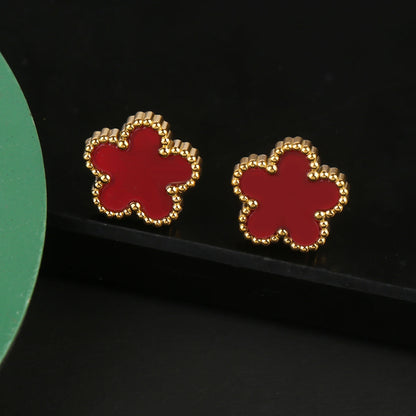 Hot Sale Stainless Steel Five Laef Flower Clover Bracelet Jewelry Set Necklace Earrings For Woman Daily Wear Brand Jewelry