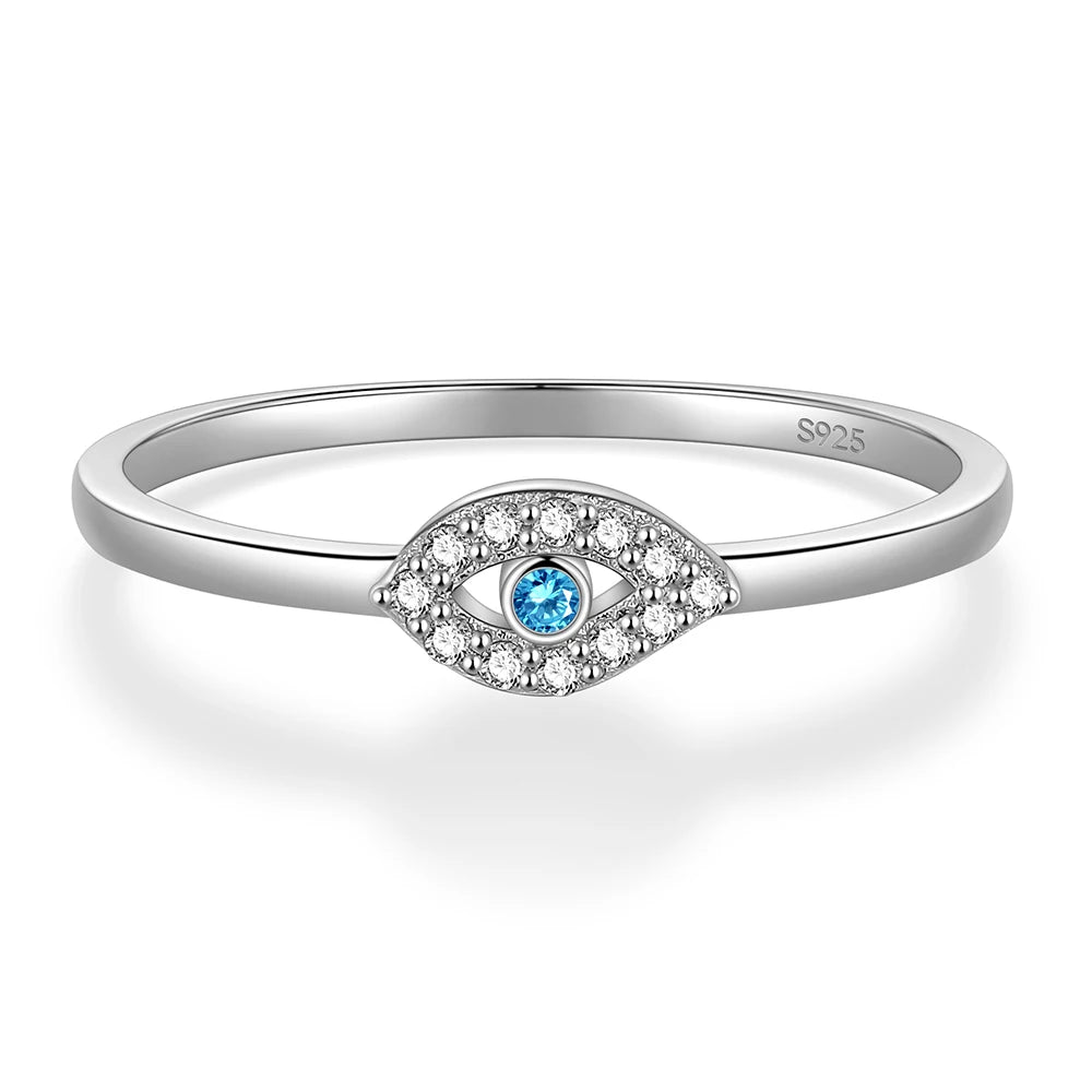 S925 Sterling Silver Blue Eye Rings for Women Sparkling Cubic Zirconia Fine Lucky Jewelry Birthday Gift