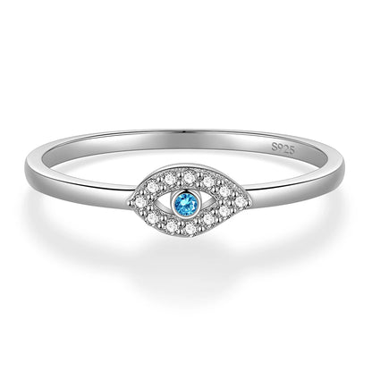 S925 Sterling Silver Blue Eye Rings for Women Sparkling Cubic Zirconia Fine Lucky Jewelry Birthday Gift