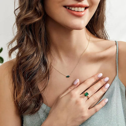 100% 925 Sterling Silver Engagement Rings for Women 3CT Solitaire Created Green Emerald Wedding Band Promise Jewelry