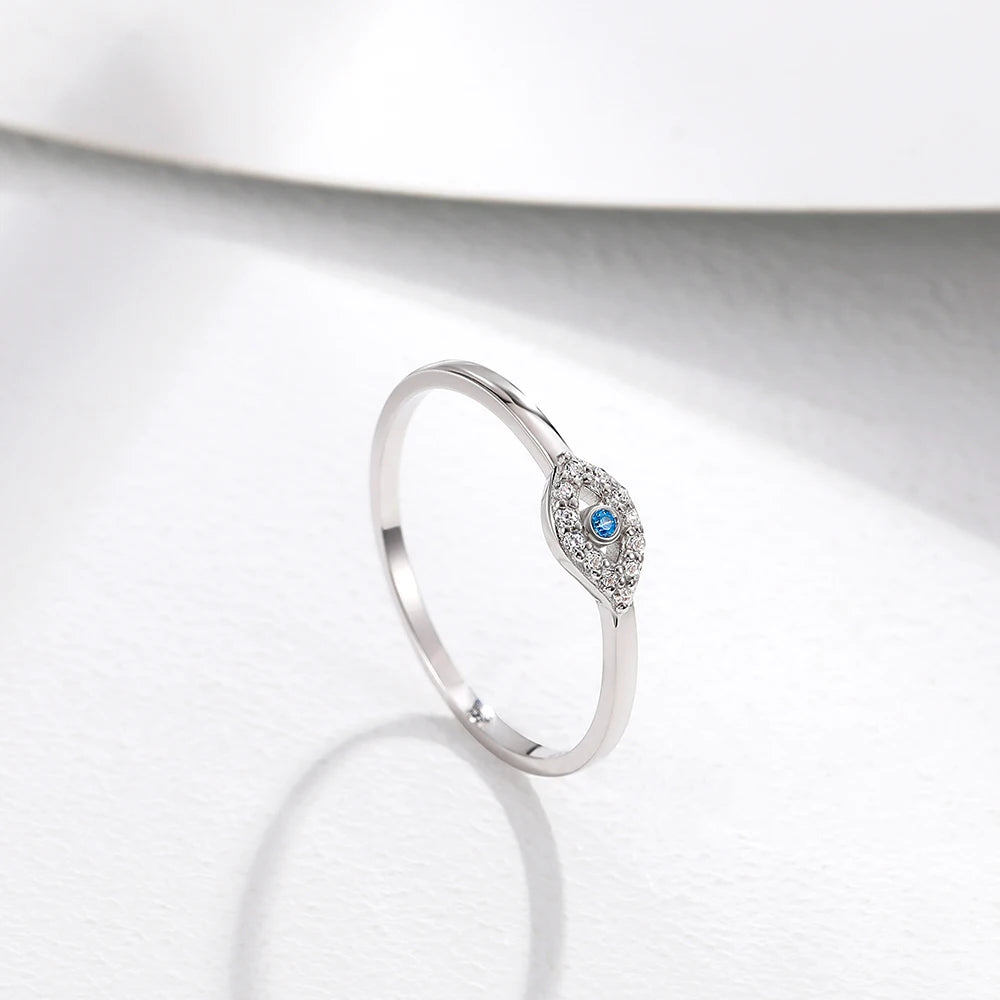 S925 Sterling Silver Blue Eye Rings for Women Sparkling Cubic Zirconia Fine Lucky Jewelry Birthday Gift