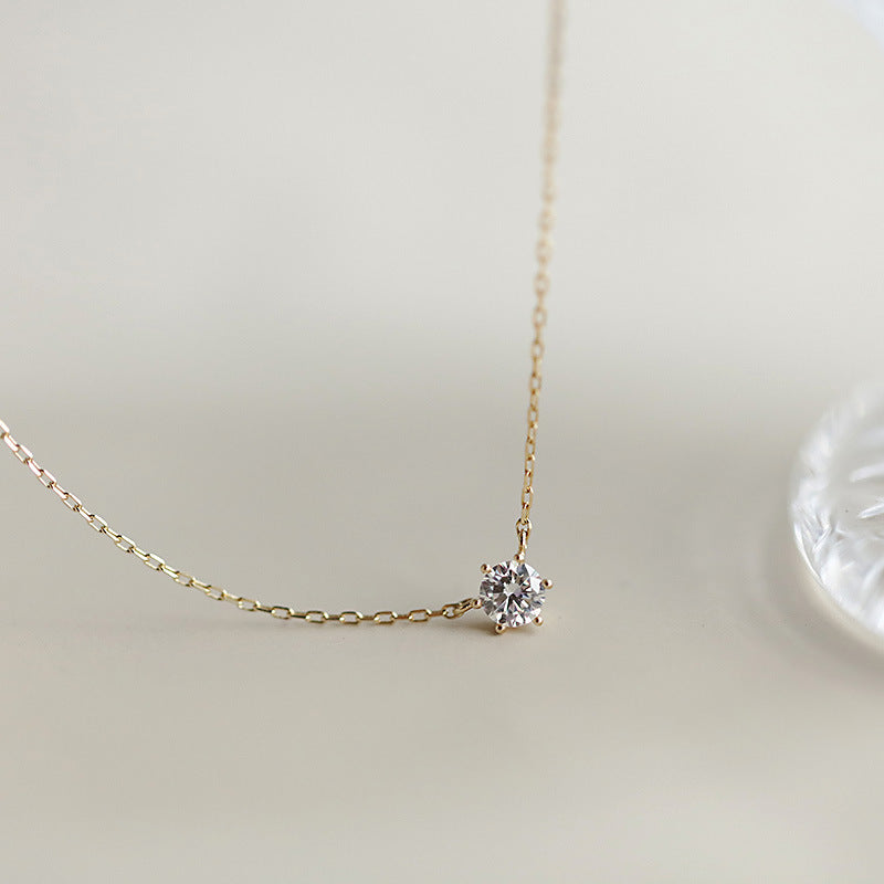 925 Sterling Silver 18k Gold Plated Necklace Single Sparkling Zircon Clavicle Chain for Women Wedding Jewelry collares