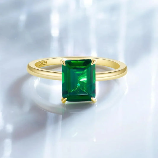 100% 925 Sterling Silver Engagement Rings for Women 3CT Solitaire Created Green Emerald Wedding Band Promise Jewelry