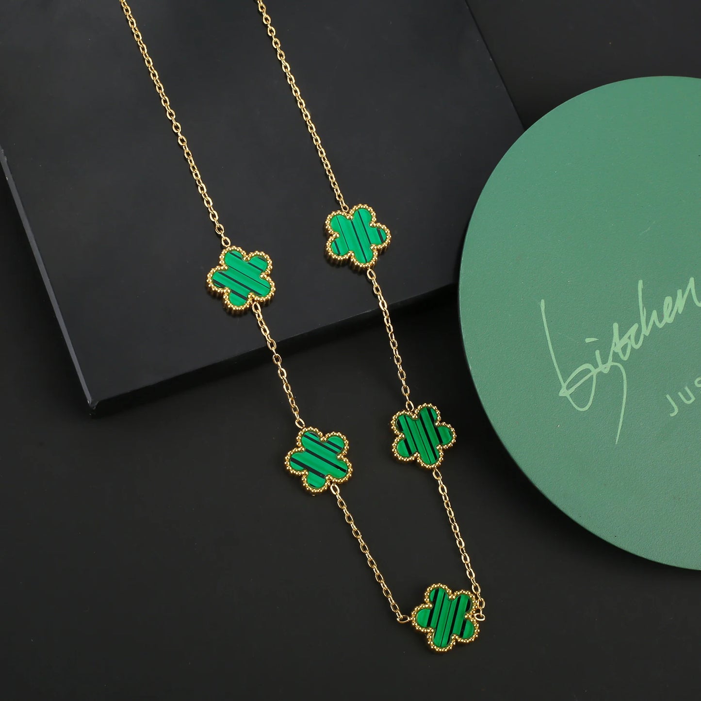 Hot Sale Stainless Steel Five Laef Flower Clover Bracelet Jewelry Set Necklace Earrings For Woman Daily Wear Brand Jewelry