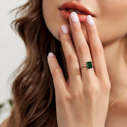 100% 925 Sterling Silver Engagement Rings for Women 3CT Solitaire Created Green Emerald Wedding Band Promise Jewelry