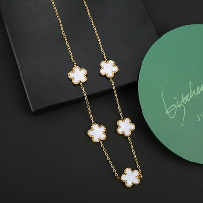 Hot Sale Stainless Steel Five Laef Flower Clover Bracelet Jewelry Set Necklace Earrings For Woman Daily Wear Brand Jewelry