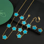 Hot Sale Stainless Steel Five Laef Flower Clover Bracelet Jewelry Set Necklace Earrings For Woman Daily Wear Brand Jewelry